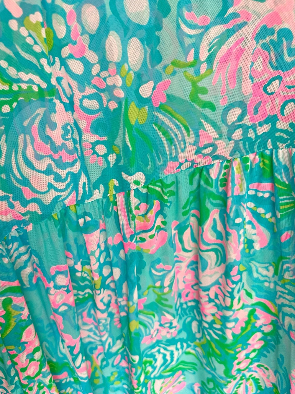 Lilly Pulitzer Women Size Large L Turquoise Pink Shell Mesh Tiered Maxi Sundress